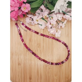 Pink Banded Agate Necklace - 6mm
